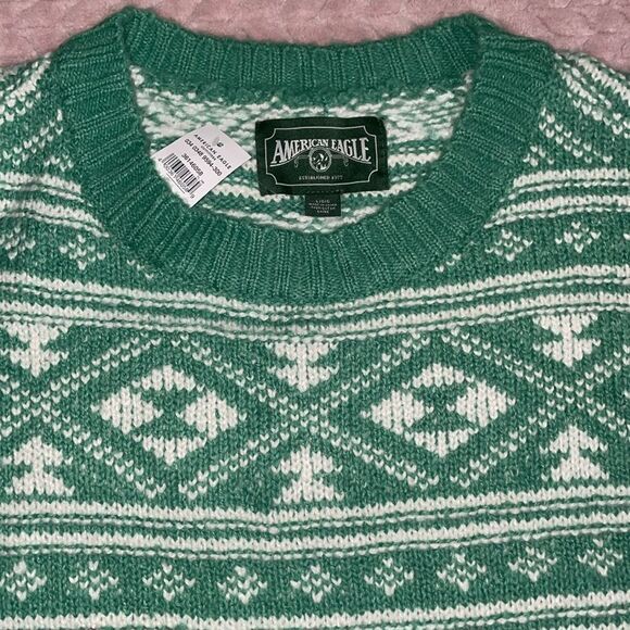 American Eagle Womens Green Oversized Fair Isle Knit Sweater - Picture 3 of 5